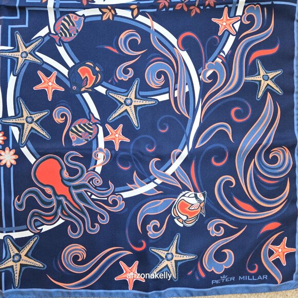 NWOT Peter Millar Silk Square Scarf *Four Seasons* Bird Butterfly Octopus - Picture 9 of 15